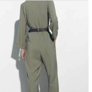 BNWT ZARA long sleeve belted khaki moss green POCKETS jumpsuit (M)